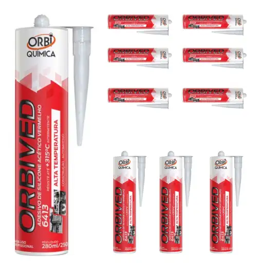 KIT 10 ORBIVED SELANTE ACETICO ALTA TEMP 280ML/250G VERMELHO