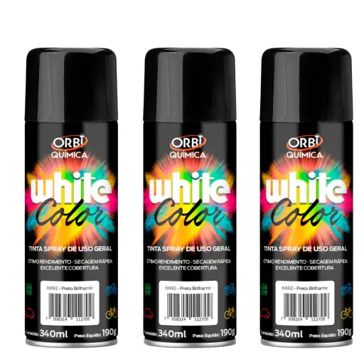 KIT 3 ORBISPRAY TINTA SPRAY PRETO FOSCO 340ML/190G