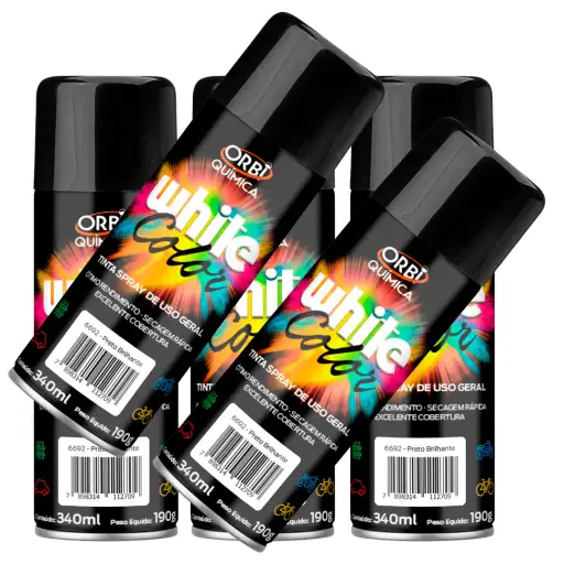 KIT 5 ORBISPRAY TINTA SPRAY PRETO  340ML/190G