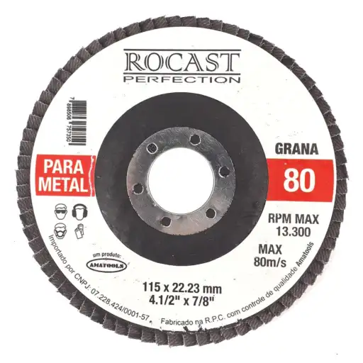 DISCO DE LIXA  FLAP 4.1/2 GRÃO 80 ROCAST