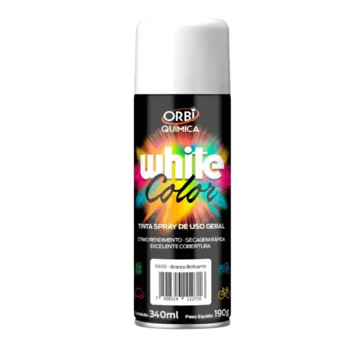 Tinta Spray Branco Brilhante Secagem Rapida Orbi 340ml