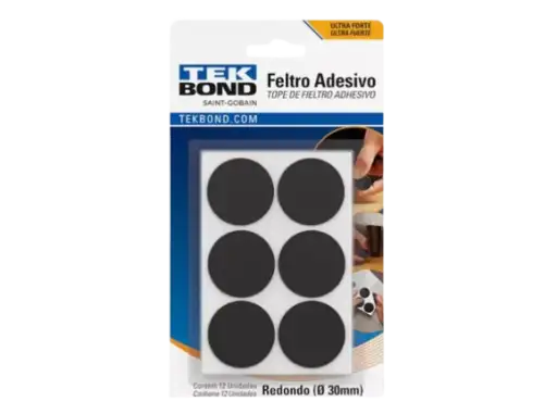 FELTRO REDONDO PRETO 30MM C/ 12 PC TEK BOND