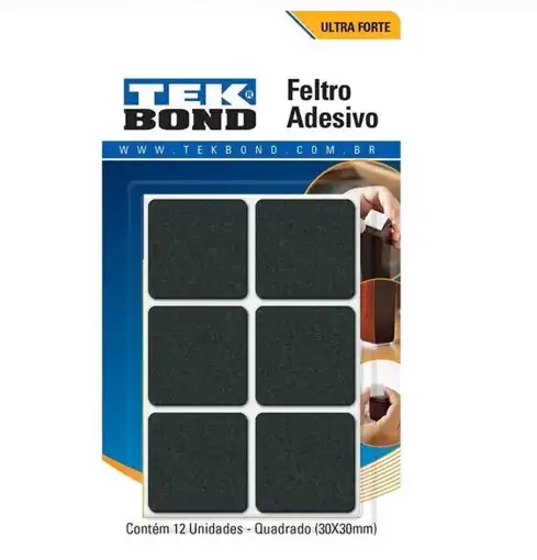 FELTRO QUADRADO PRETO 30MM C/ 12 PC TEK BOND